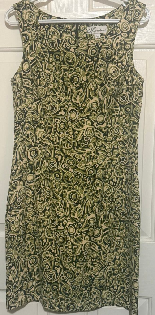Dressbarn Women's Black Green Sleeveless Sheath Dress‎ Zips in Back Size 10